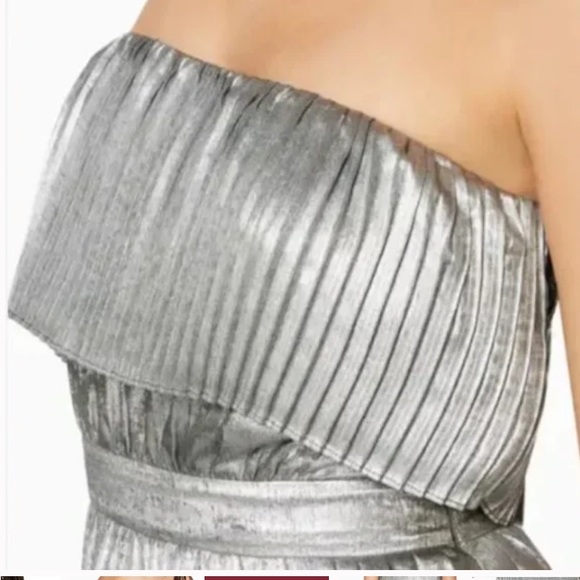 Ramy Brook Ryleigh Pleated Gunmetal Metallic Strapless Minidress, Size 4, NWT - Picture 4 of 8